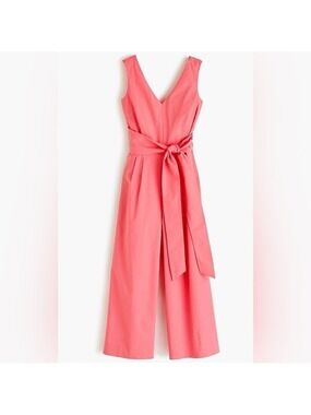J. Crew Wrap Tie Jumsuit in Stretch Poplin Bright Coral Size 2 Like New!